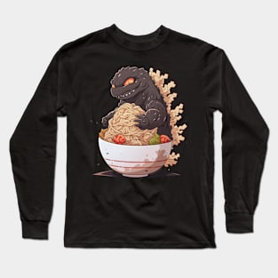 cute godzilla eating noodles Long Sleeve T-Shirt